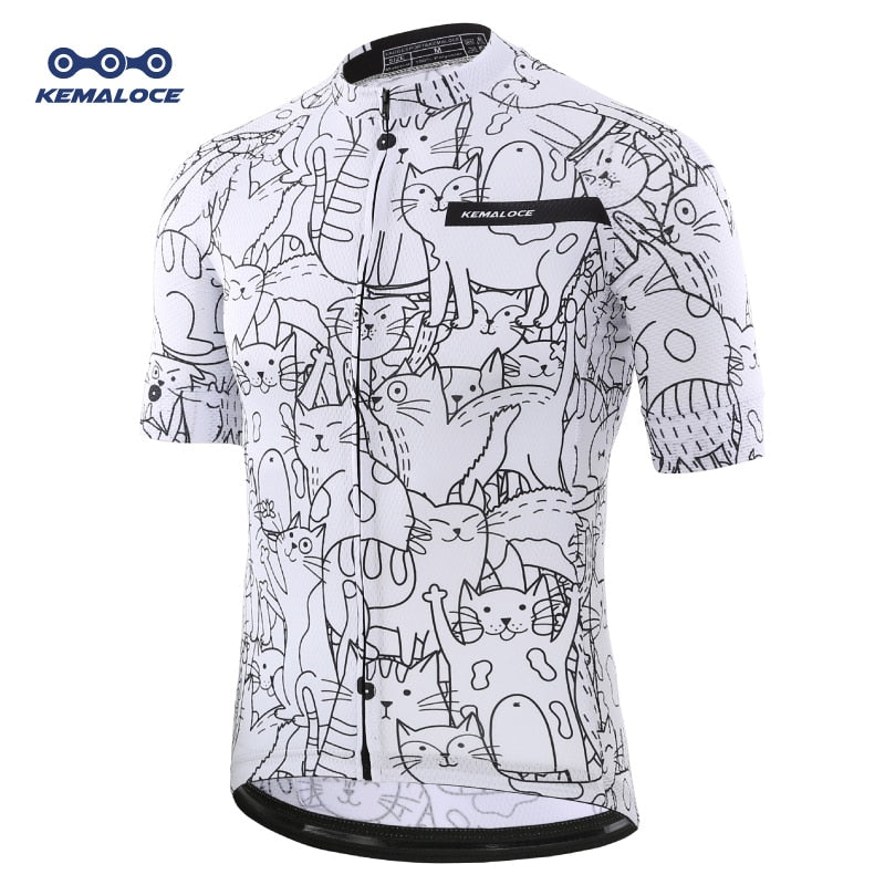 maillot ciclismo hombre Cycling Jersey sets White Cartoon Cat