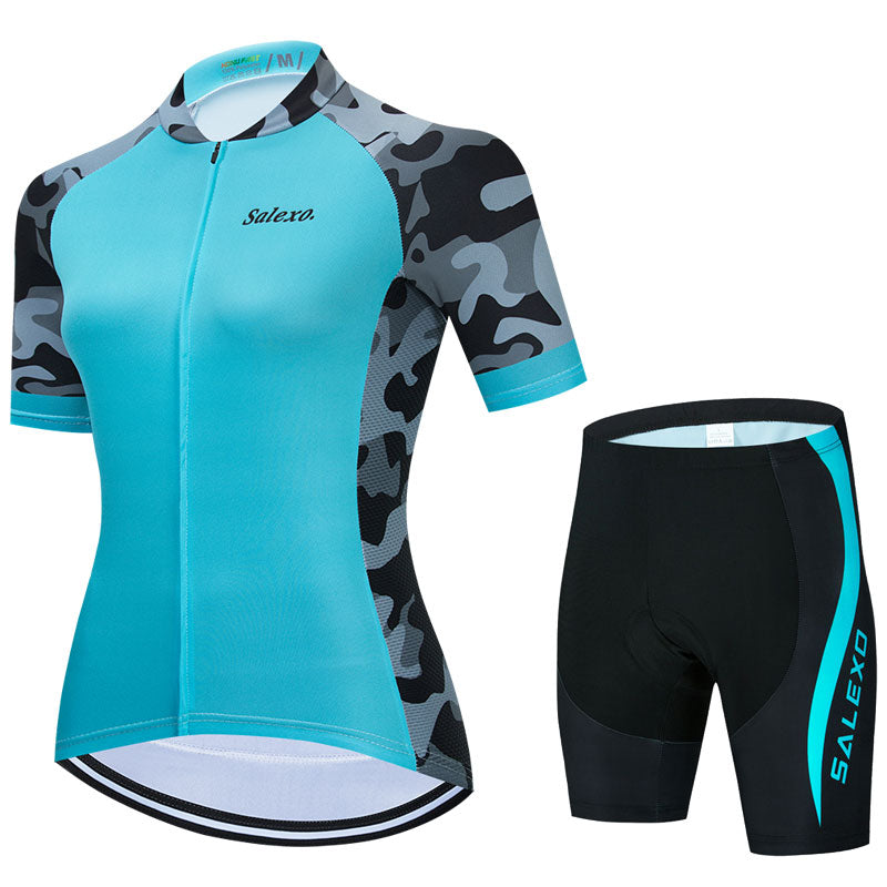 Salexo Women Side Sleeve Camouflage Cycling Jersey Sets (4 Variants)