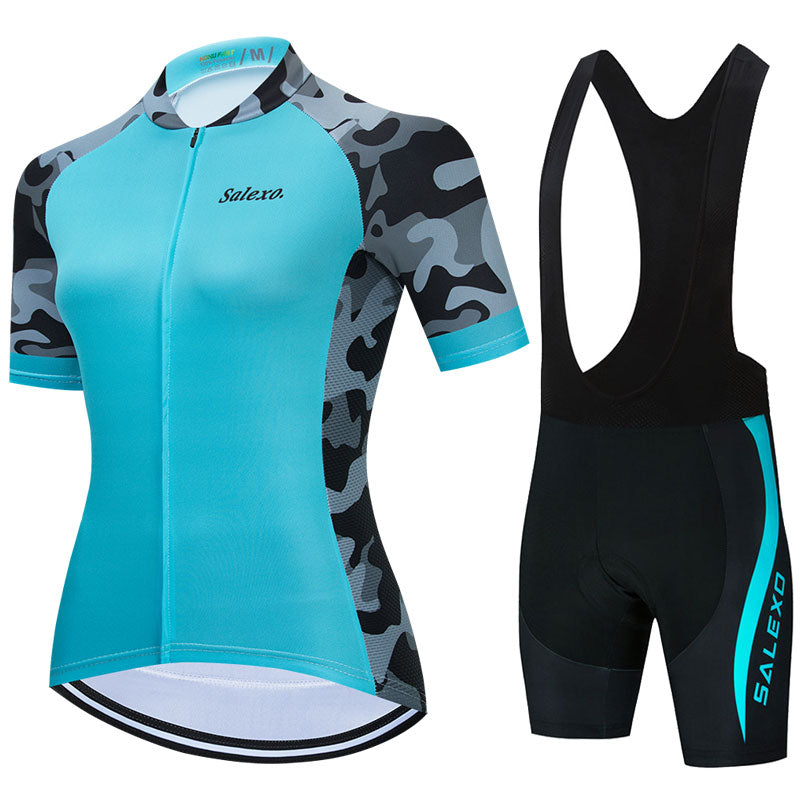 Salexo Women Side Sleeve Camouflage Cycling Jersey Sets (4 Variants)