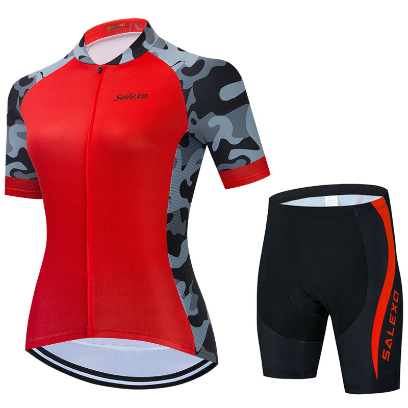 Salexo Women Side Sleeve Camouflage Cycling Jersey Sets (4 Variants)